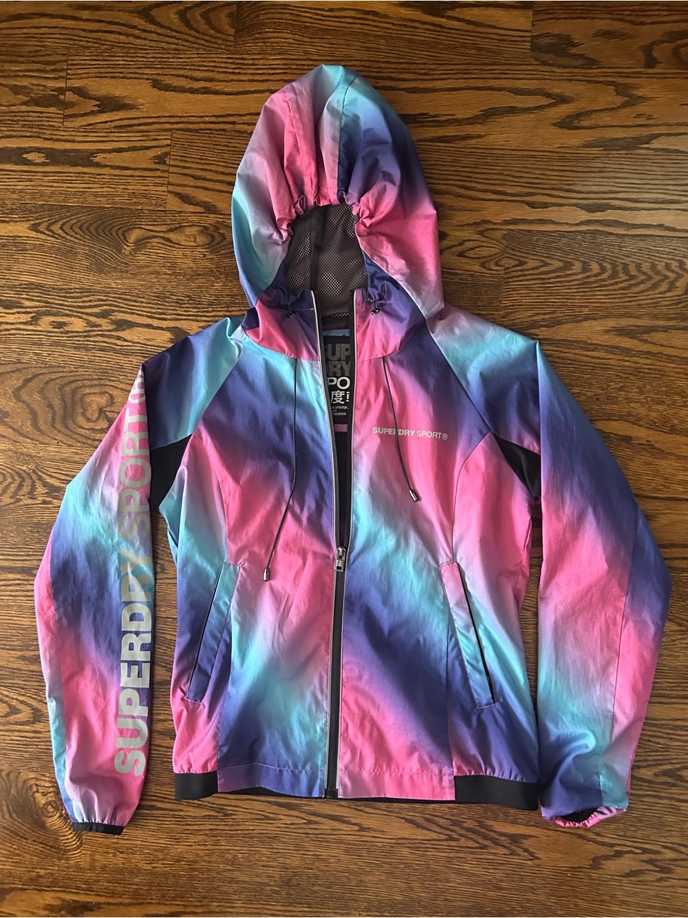 Superdry Sport Kids Gradient Hooded Windbreaker — Pink Blue Purple - Medium